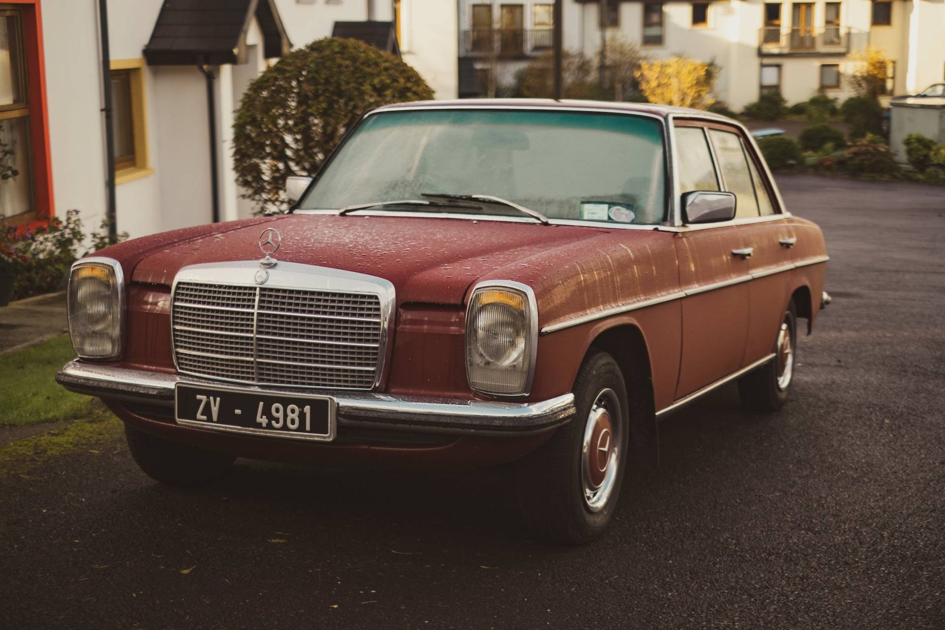 Une voiture de collection rouge a une carte grise spécifique.